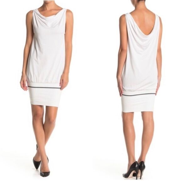 Wolford Rich Lax Tunic Scoop Back Banded Hem Dress White & Gray Medium